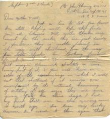 John's Letter to his mother on Sept 3, 1916 (page 1)